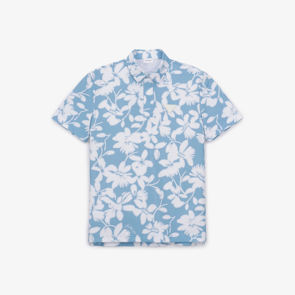 남성 플라워 패턴 칼라 티셔츠_라이트 블루