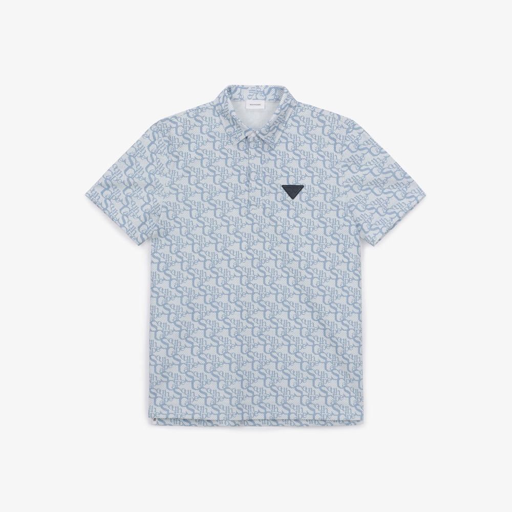 남성 로고 패턴 칼라 티셔츠_블루